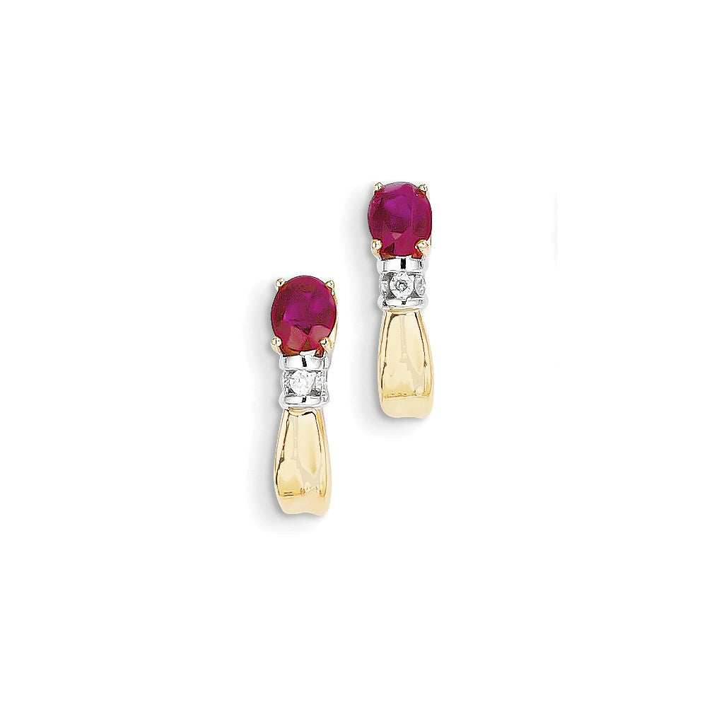 14K Gelbgold Bicolor Echt Diamant & Rubin Ohrringe
