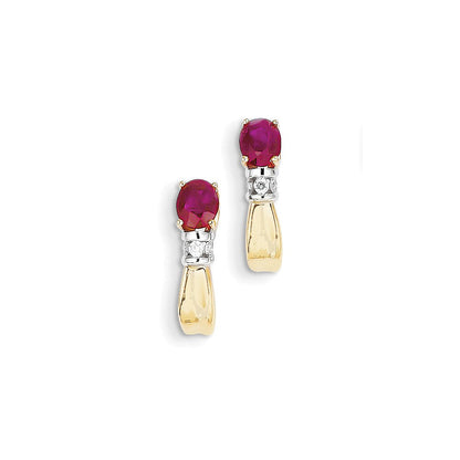 14K Gelbgold Bicolor Echt Diamant & Rubin Ohrringe