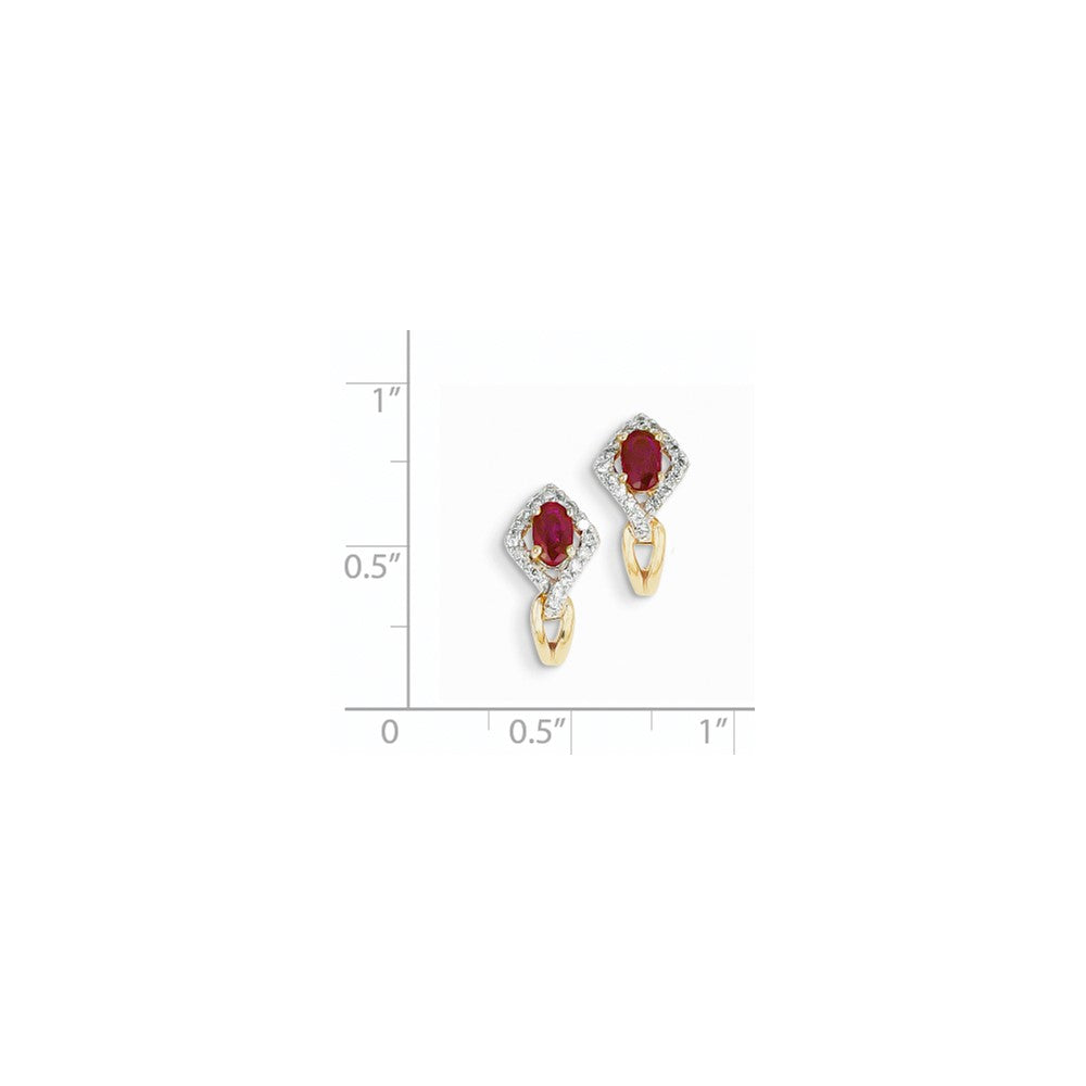 14K Gelbgold Echt Diamant & Rubin Ohrringe