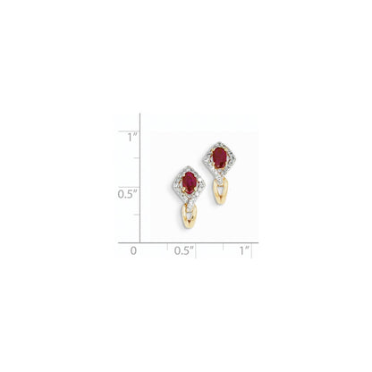 14K Gelbgold Echt Diamant & Rubin Ohrringe