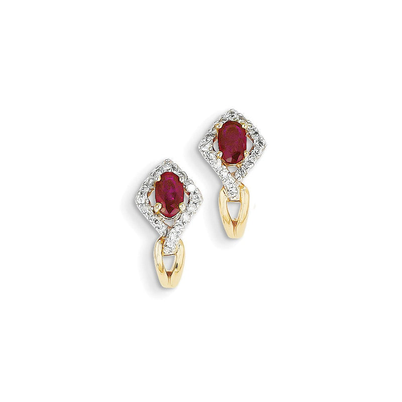 14K Gelbgold Echt Diamant & Rubin Ohrringe