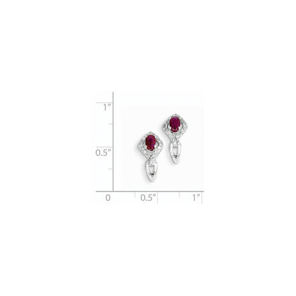 14K Weißgold Echt Diamant & Rubin Ohrringe
