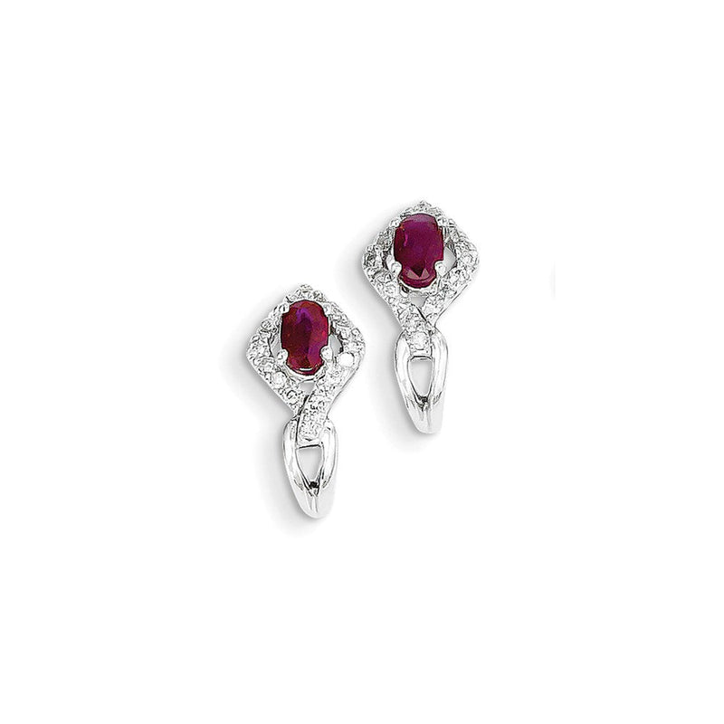 14K Weißgold Echt Diamant & Rubin Ohrringe