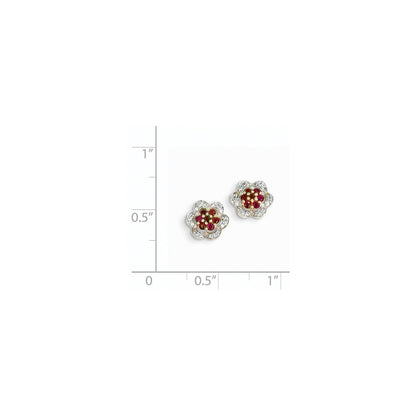 14K Gelbgold Echt Diamant & Rubin Ohrringe