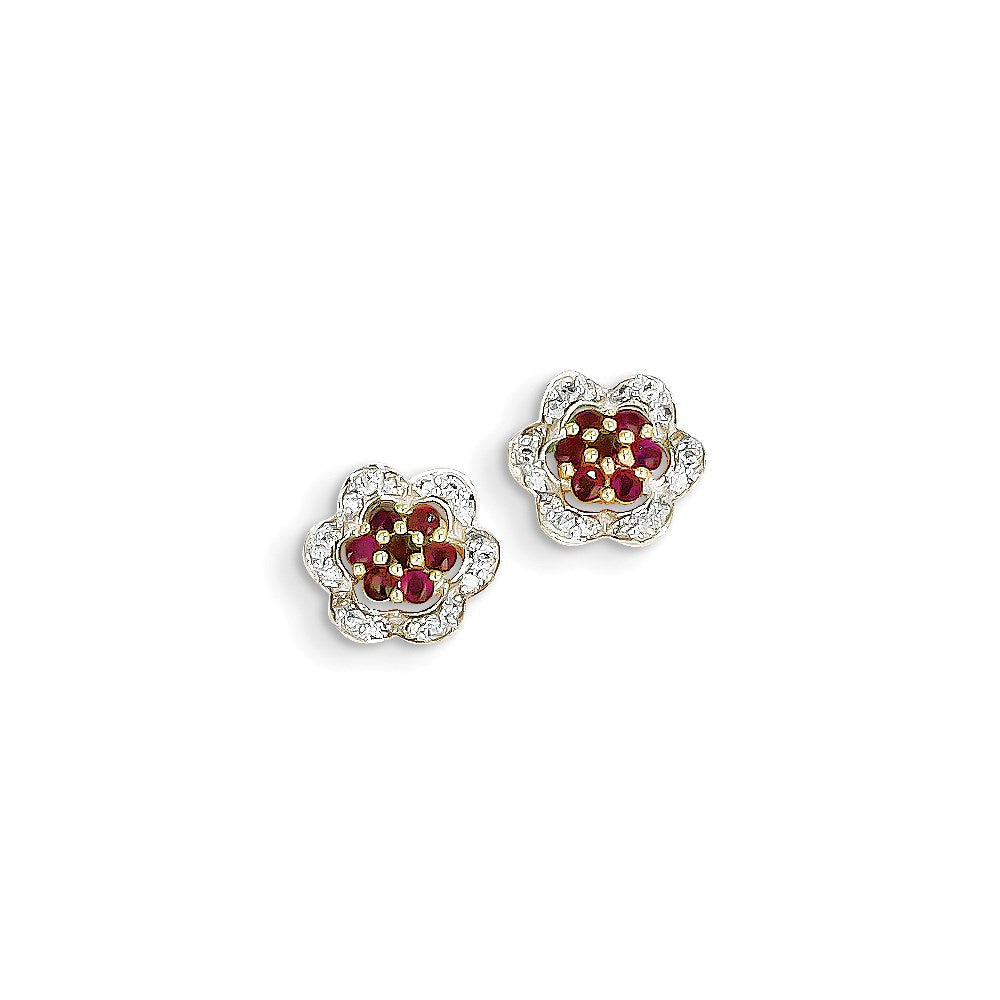 14K Gelbgold Echt Diamant & Rubin Ohrringe