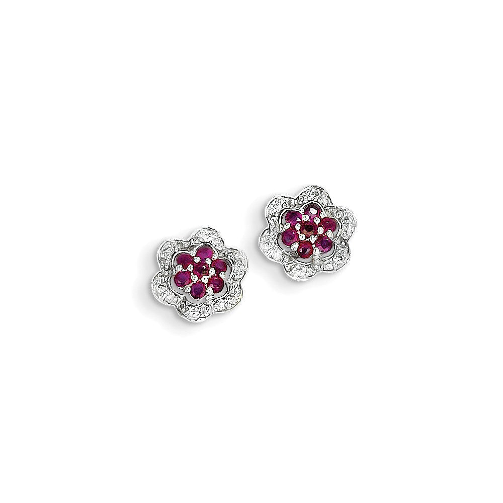 14K Weißgold Echt Diamant & Rubin Ohrringe