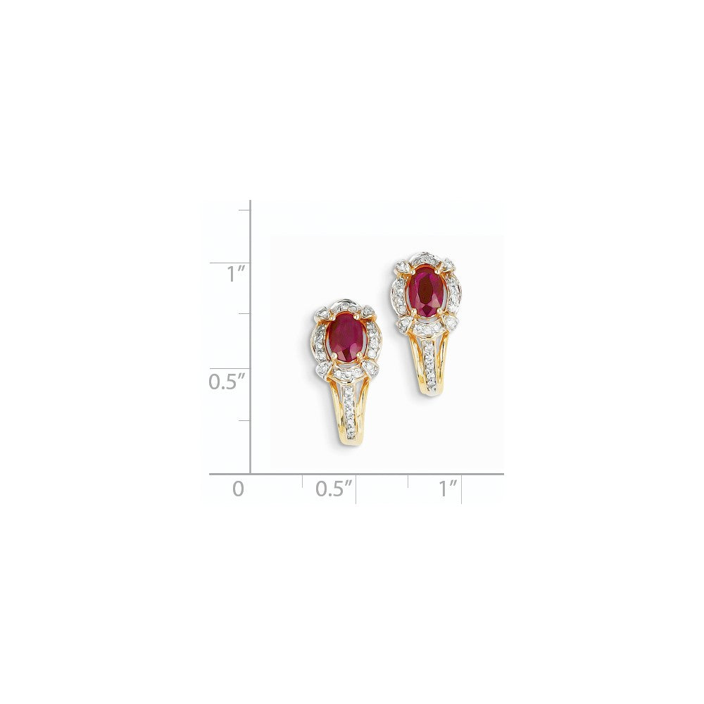 14K Gelbgold Echt Diamant & Rubin Ohrringe