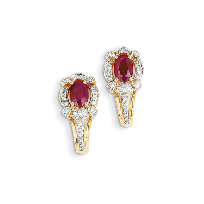 14K Gelbgold Echt Diamant & Rubin Ohrringe