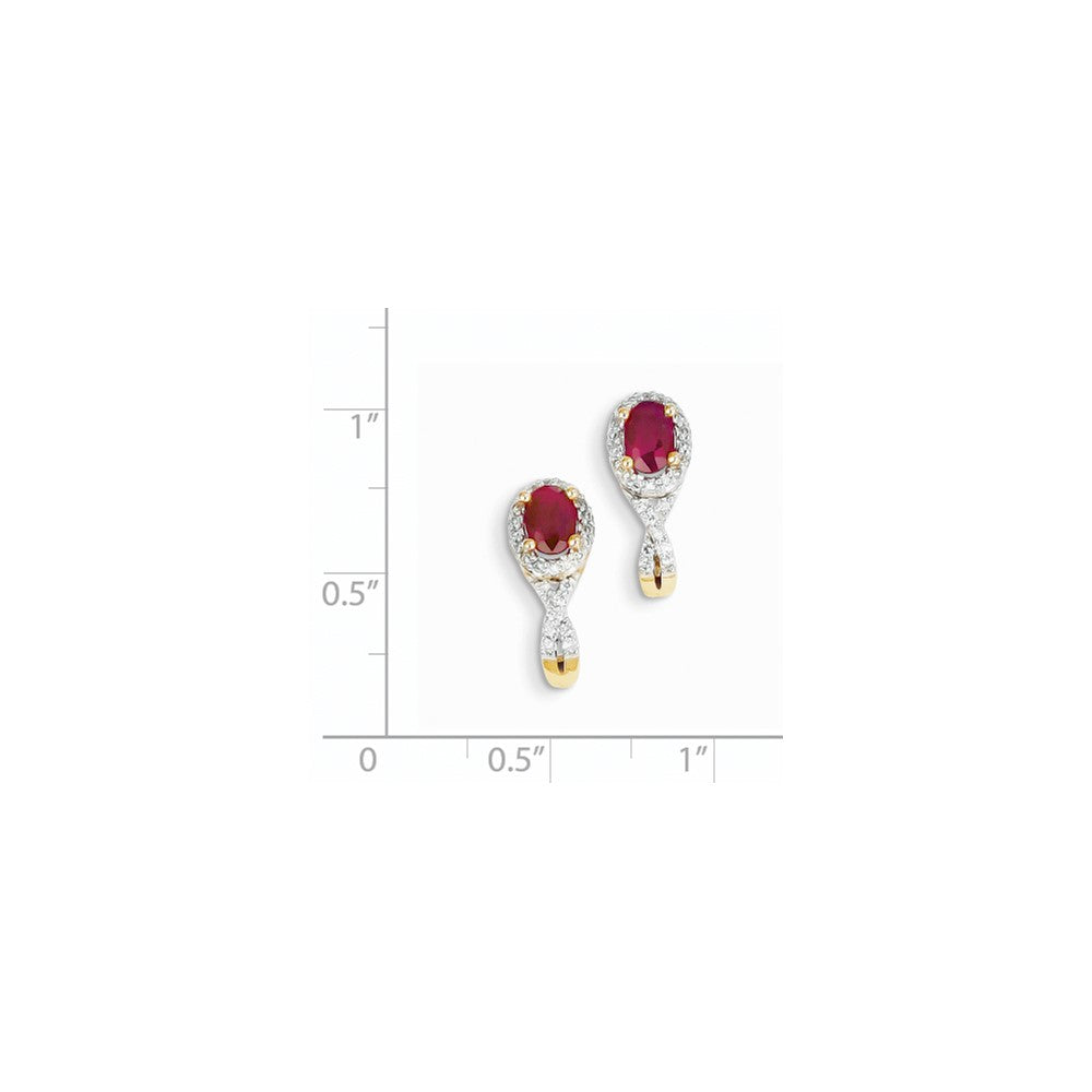 14K Gelbgold Echt Diamant & Rubin Ohrringe