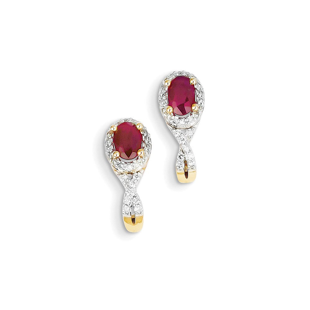 14K Gelbgold Echt Diamant & Rubin Ohrringe