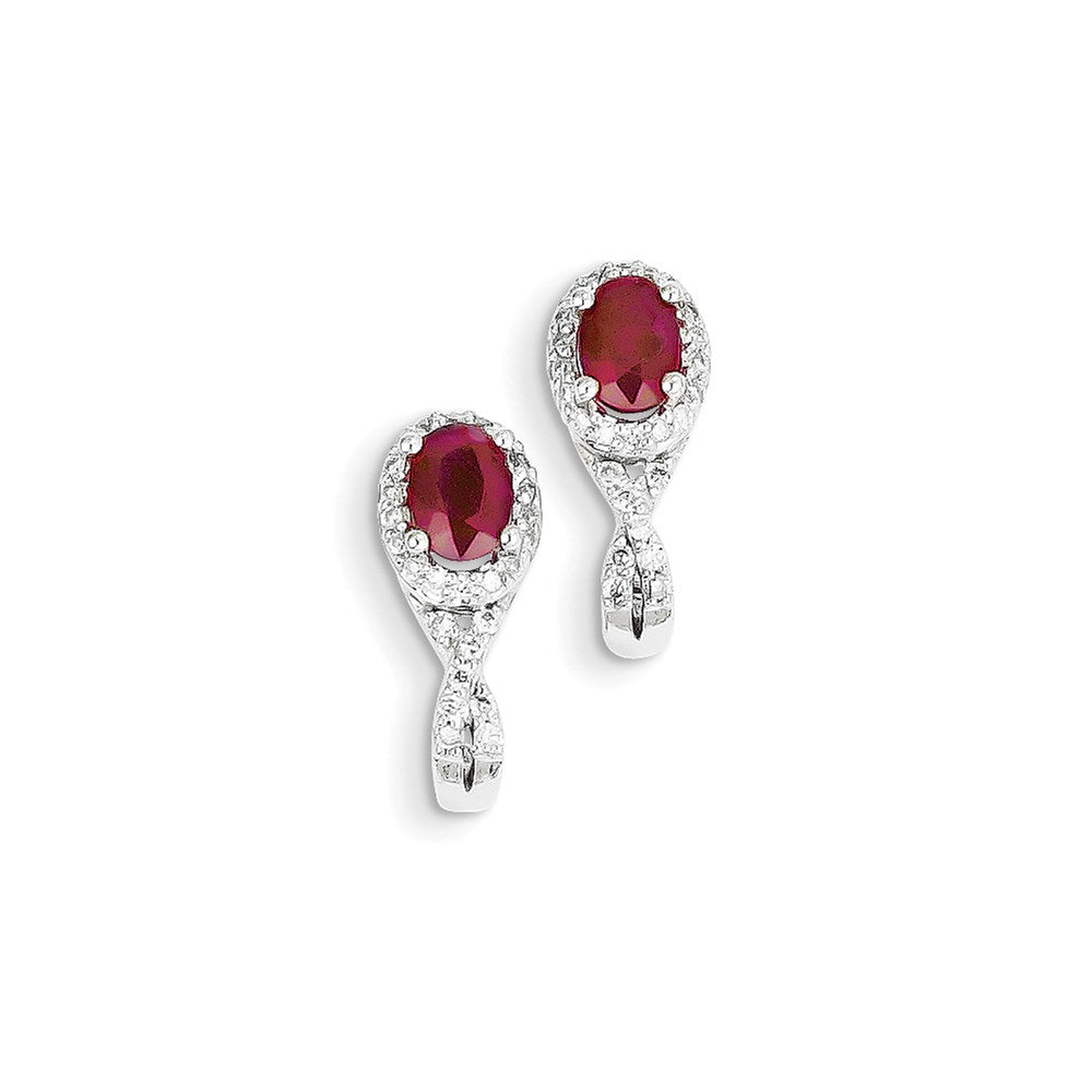 14K Weißgold Echt Diamant & Rubin Ohrringe