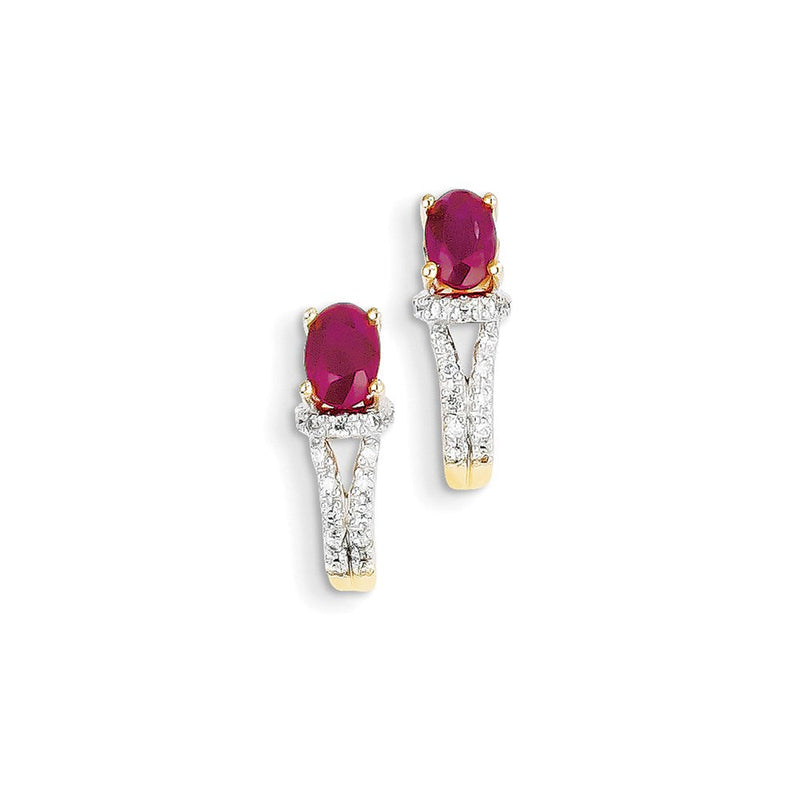 14K Gelbgold Echt Diamant & Rubin Ohrringe