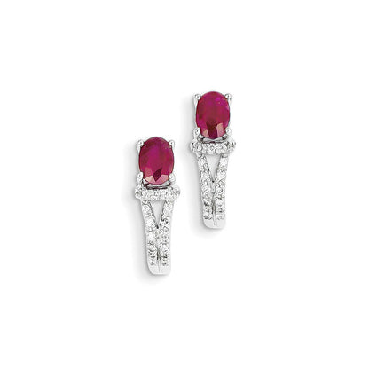 14K Weißgold Echt Diamant & Rubin Ohrringe
