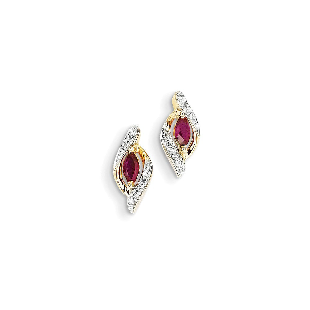 14K Gelbgold Echt Diamant & Rubin Ohrringe