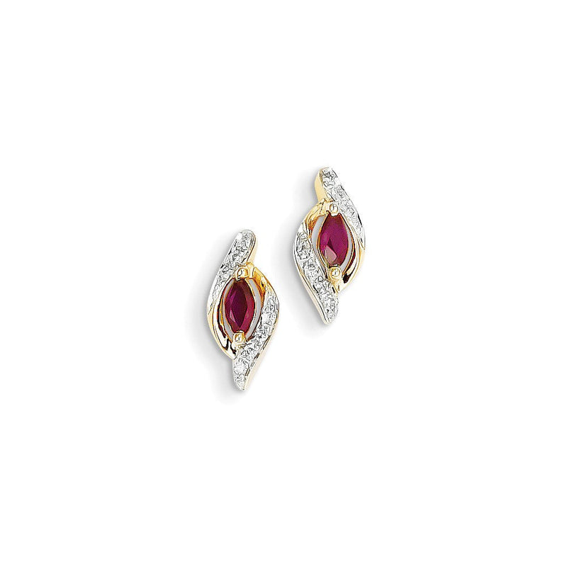 14K Gelbgold Echt Diamant & Rubin Ohrringe
