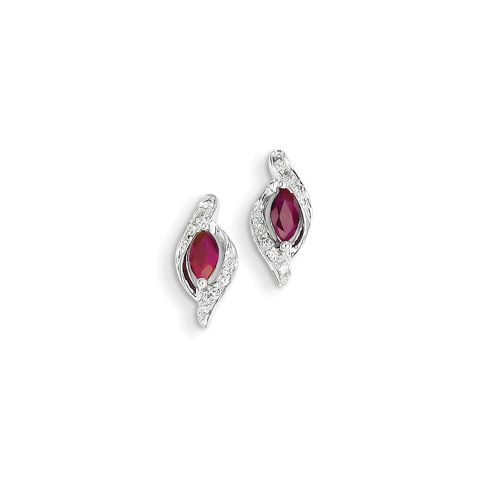 14K Weißgold Echt Diamant & Rubin Ohrringe