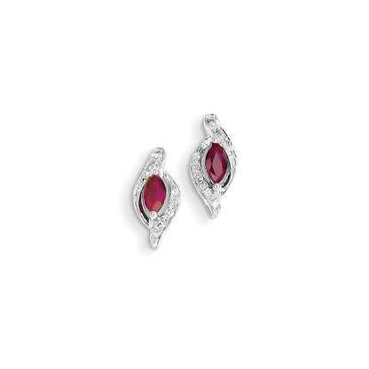 14K Weißgold Echt Diamant & Rubin Ohrringe