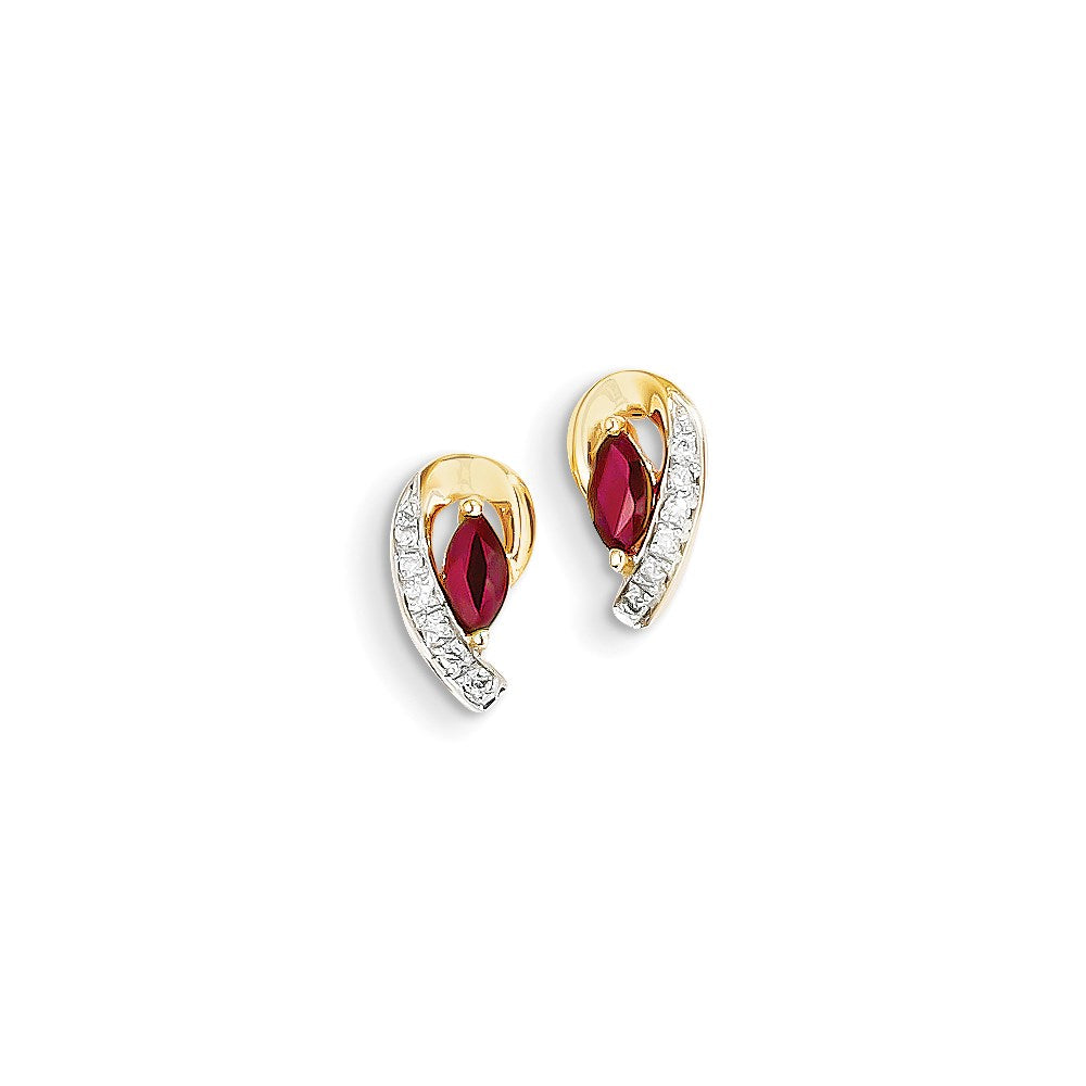 14K Gelbgold Echt Diamant & Rubin Ohrringe