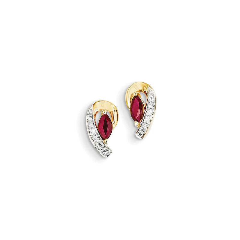 14K Gelbgold Echt Diamant & Rubin Ohrringe