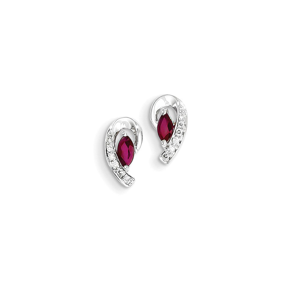 14K Weißgold Echt Diamant & Rubin Ohrringe