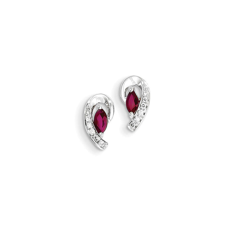 14K Weißgold Echt Diamant & Rubin Ohrringe