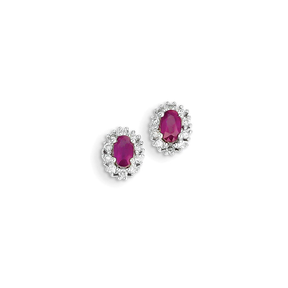 14K Weißgold Echt Diamant & Rubin Ohrringe