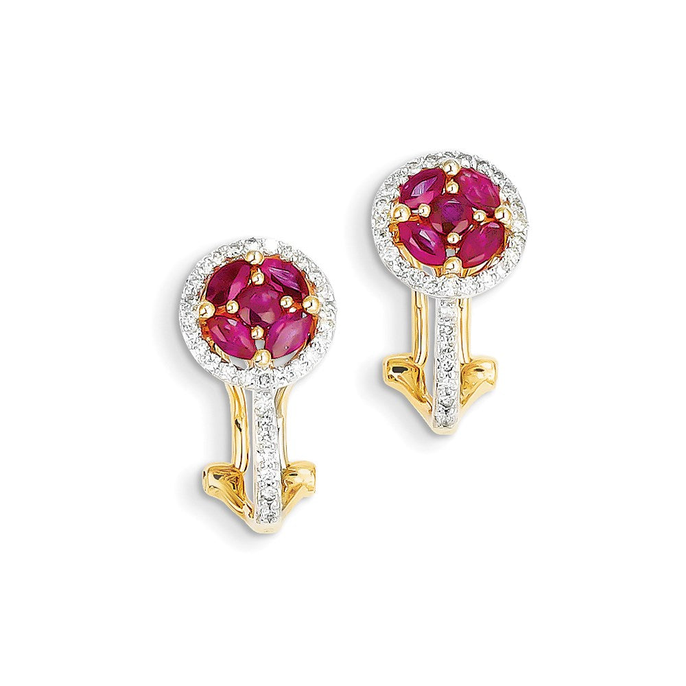 14K Gelbgold Echt Diamant & Rubin Ohrringe