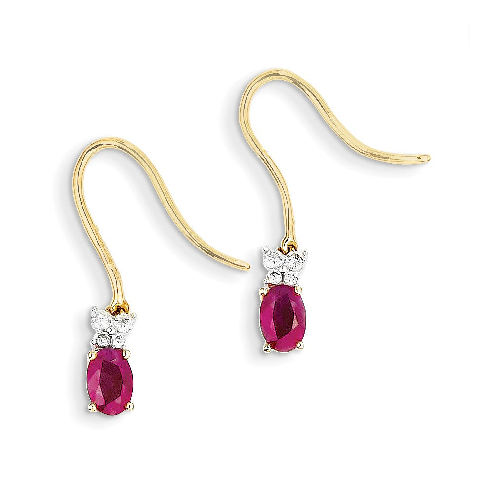 14K Gelbgold Bicolor Echt Diamant & Rubin Ohrringe