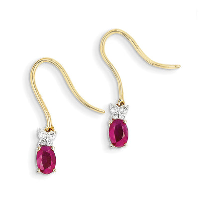 14K Gelbgold Bicolor Echt Diamant & Rubin Ohrringe