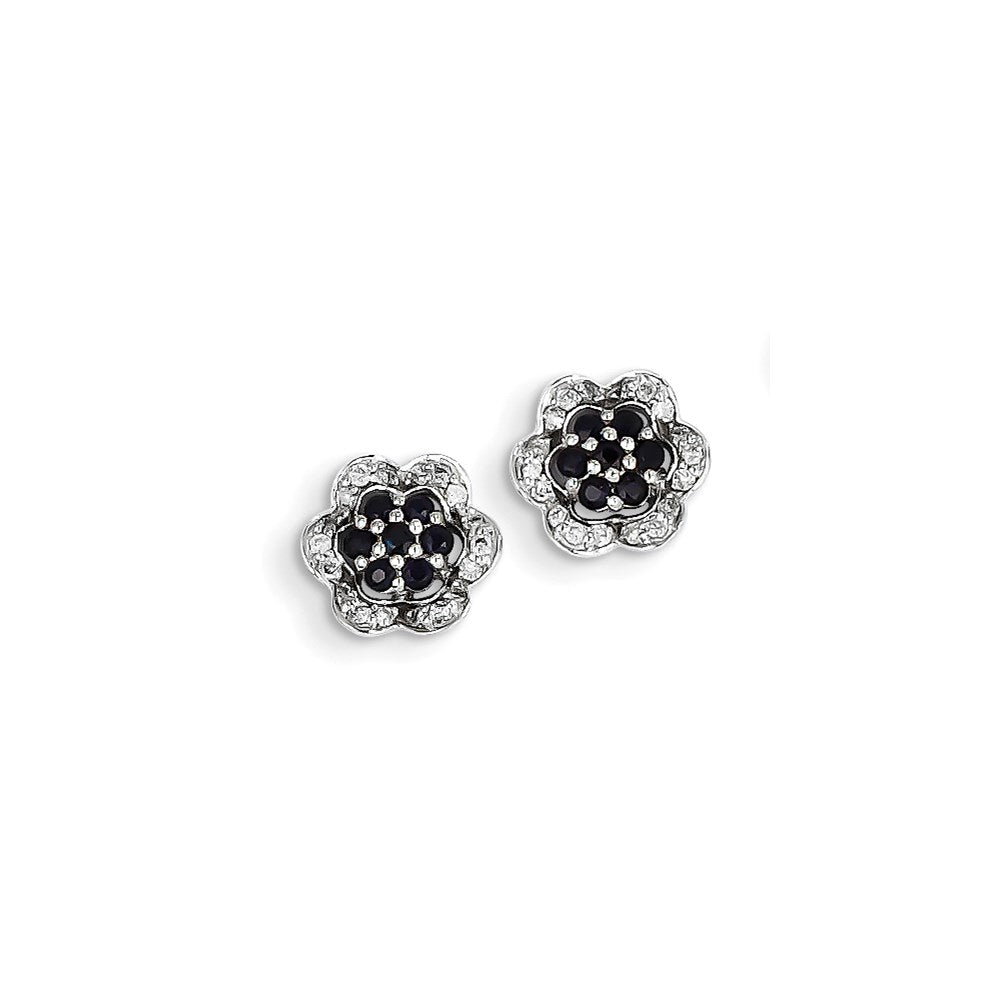 14K Weißgold Echt Diamant & Saphir Blume Ohrstecker