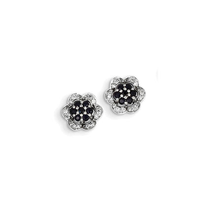 14K Weißgold Echt Diamant & Saphir Blume Ohrstecker