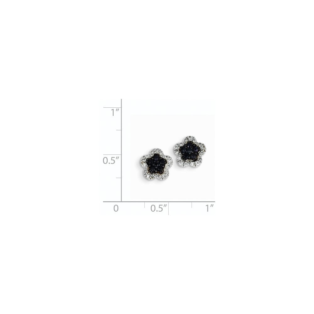 14K Weißgold Echt Diamant & Saphir Blume Ohrstecker