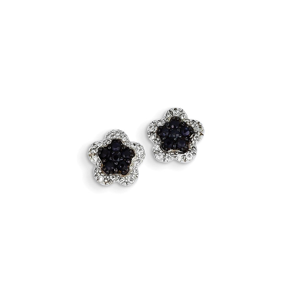 14K Weißgold Echt Diamant & Saphir Blume Ohrstecker