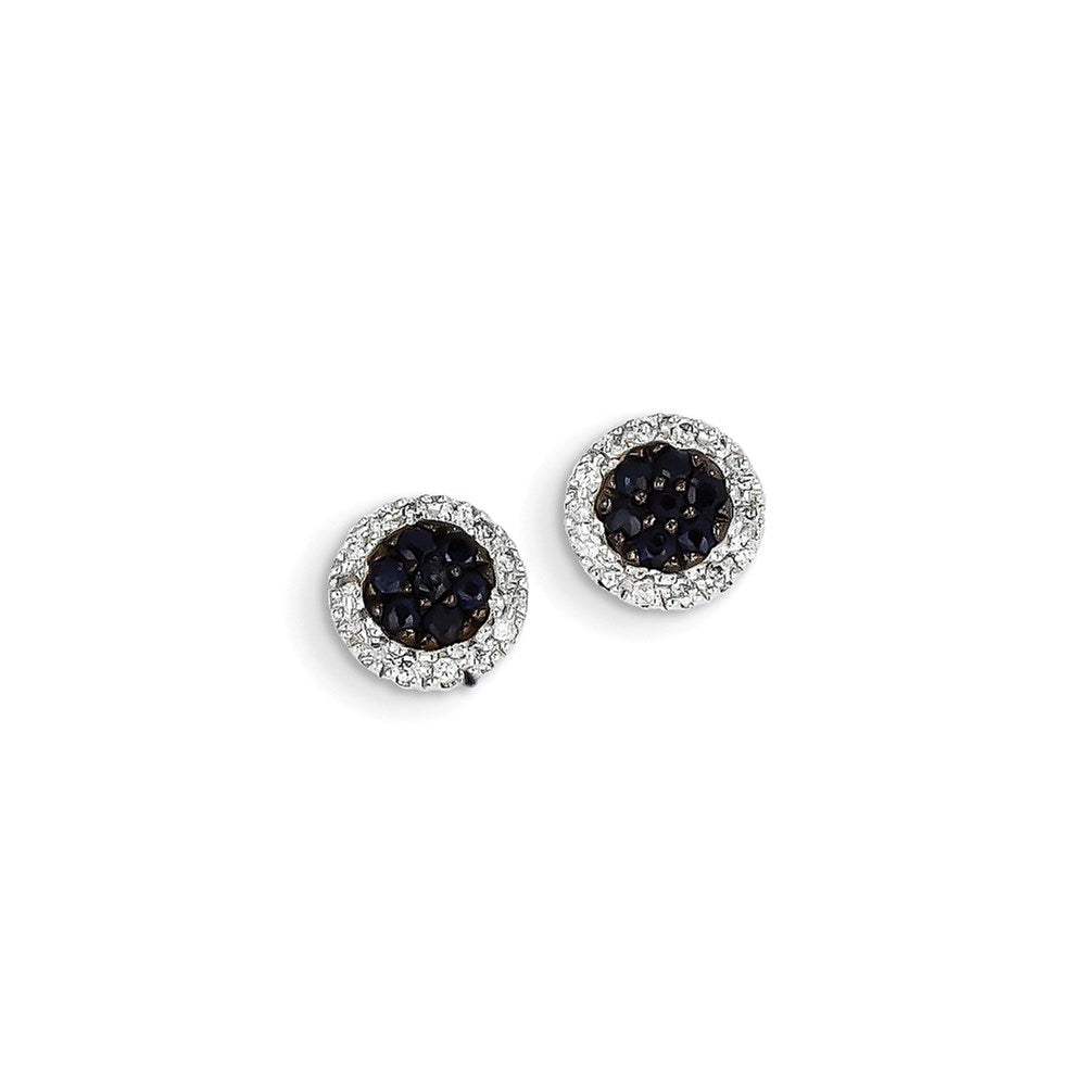 14K Weißgold Echt Diamant & Saphir Kreis Ohrstecker