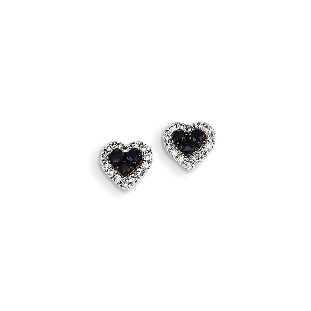 14K Weißgold Echt Diamant & Saphir Herz Ohrstecker