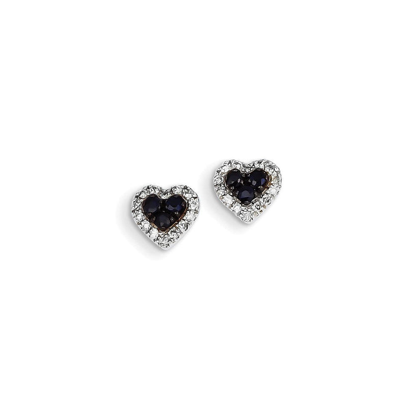 14K Weißgold Echt Diamant & Saphir Herz Ohrstecker