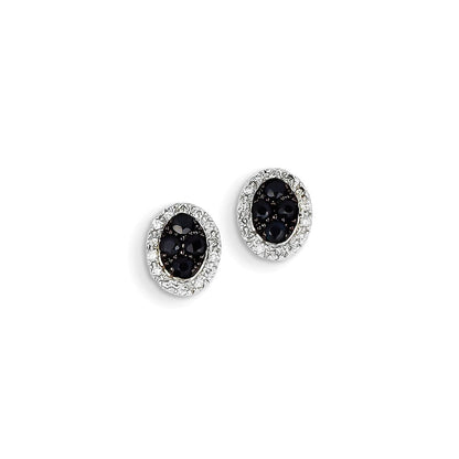 14K Weißgold Echt Diamant & Saphir Oval Ohrstecker