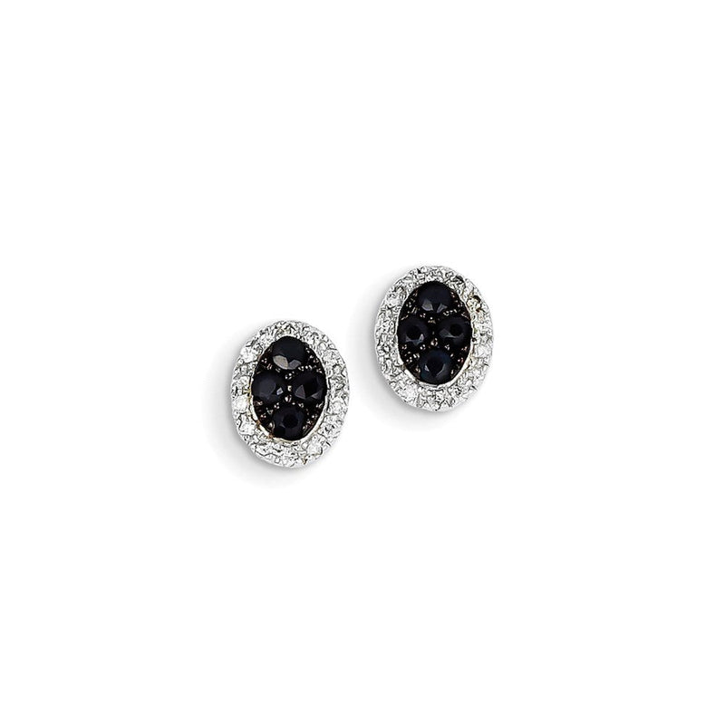 14K Weißgold Echt Diamant & Saphir Oval Ohrstecker