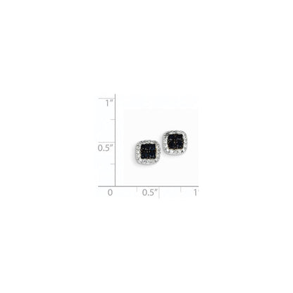 14K Weißgold Echt Diamant & Saphir Quadratisch Ohrstecker