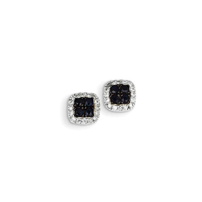 14K Weißgold Echt Diamant & Saphir Quadratisch Ohrstecker