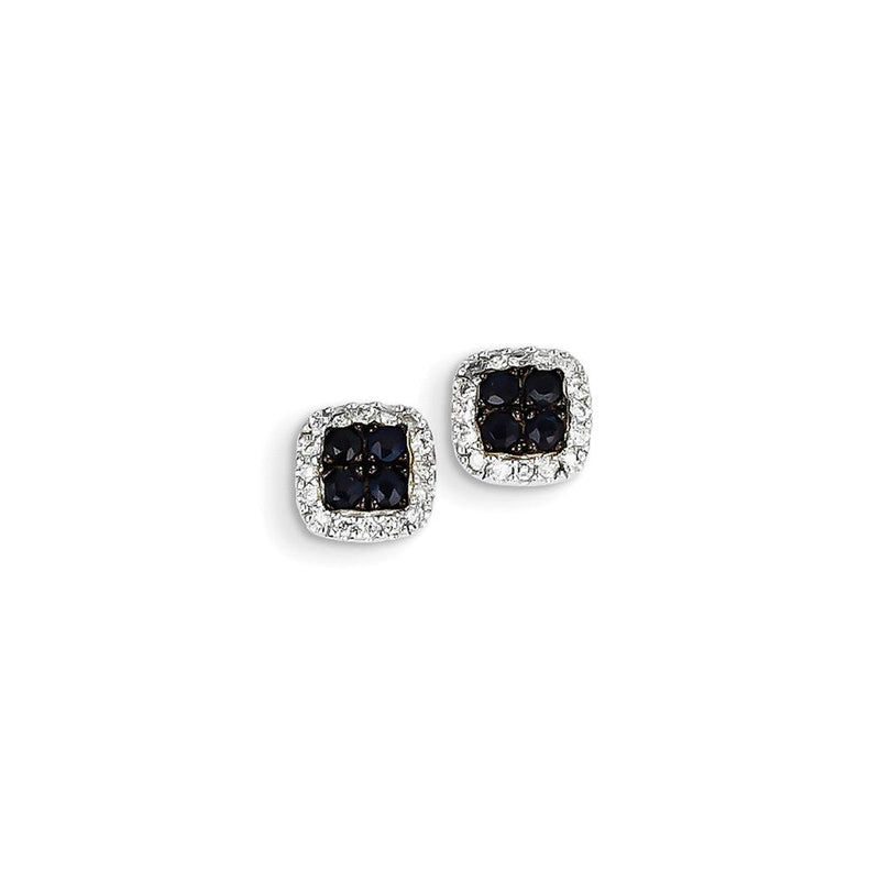 14K Weißgold Echt Diamant & Saphir Quadratisch Ohrstecker
