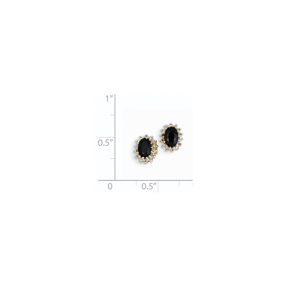 14K Gelbgold Echt Diamant und Dunkel Saphir Ohrstecker