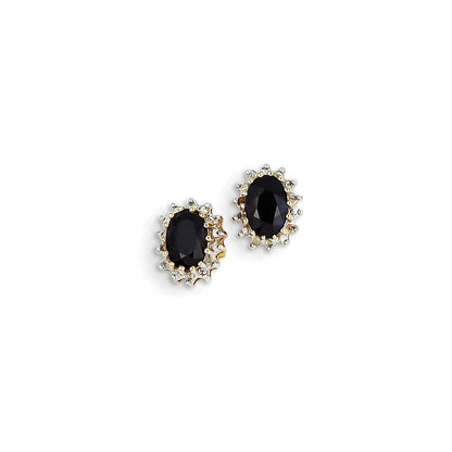 14K Gelbgold Echt Diamant und Dunkel Saphir Ohrstecker