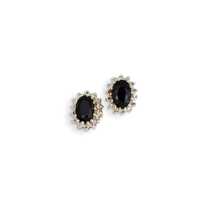 14K Gelbgold Echt Diamant und Dunkel Saphir Ohrstecker