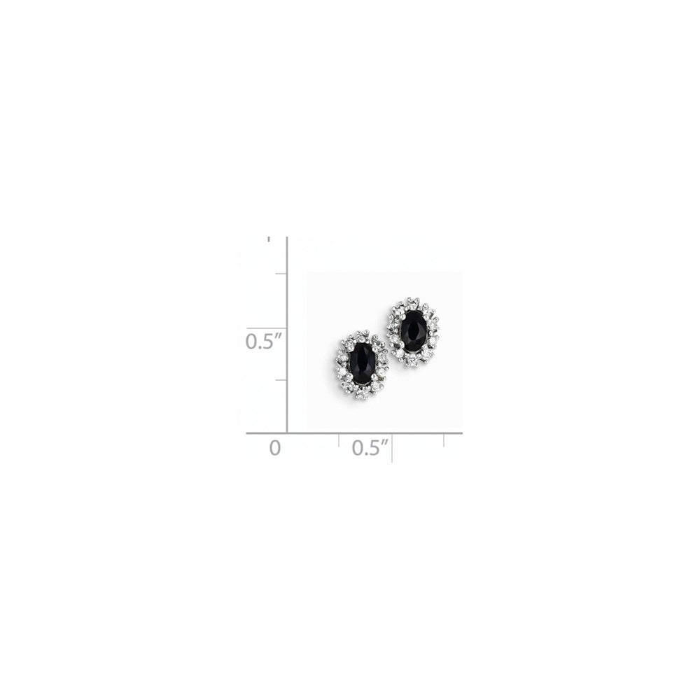 14K Weißgold Echt Diamant & Saphir Oval Ohrstecker