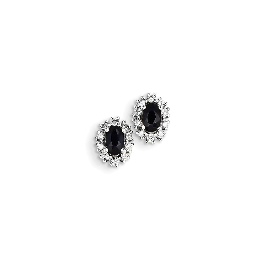 14K Weißgold Echt Diamant & Saphir Oval Ohrstecker