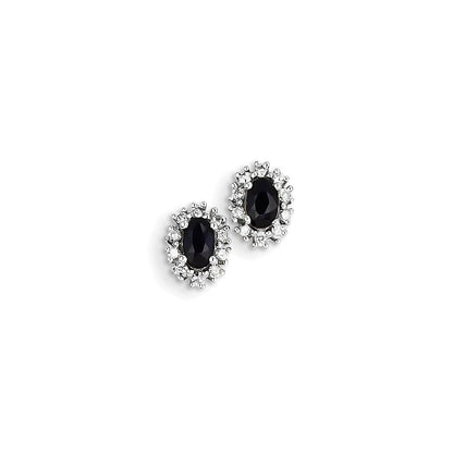 14K Weißgold Echt Diamant & Saphir Oval Ohrstecker