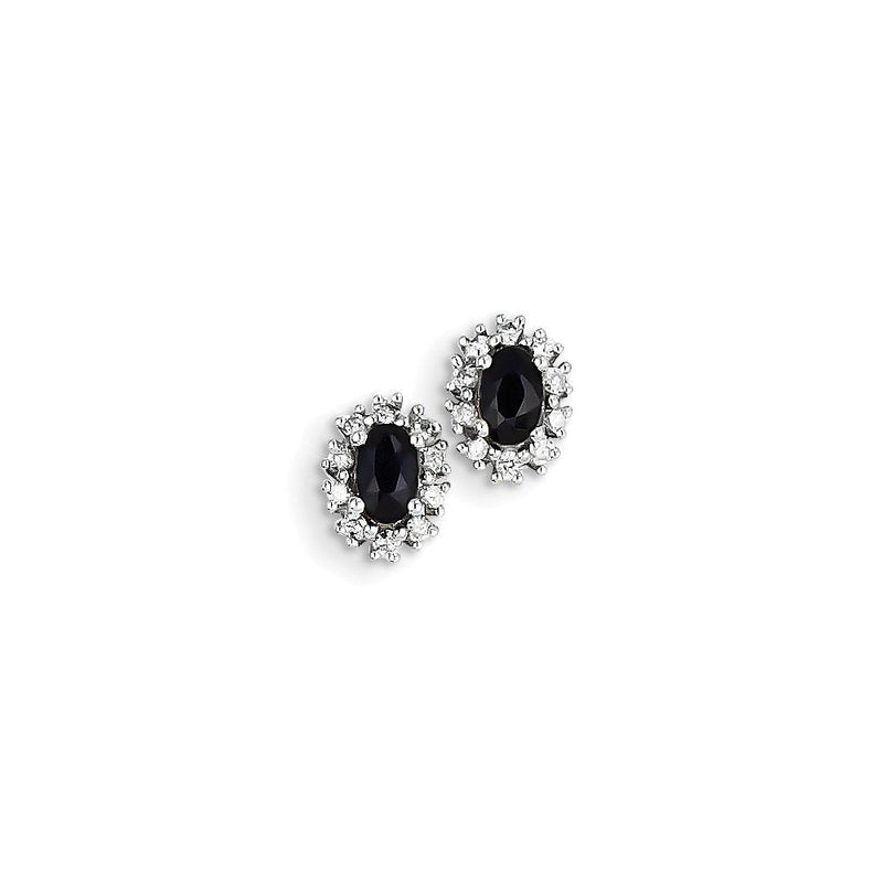 14K Weißgold Echt Diamant & Saphir Oval Ohrstecker