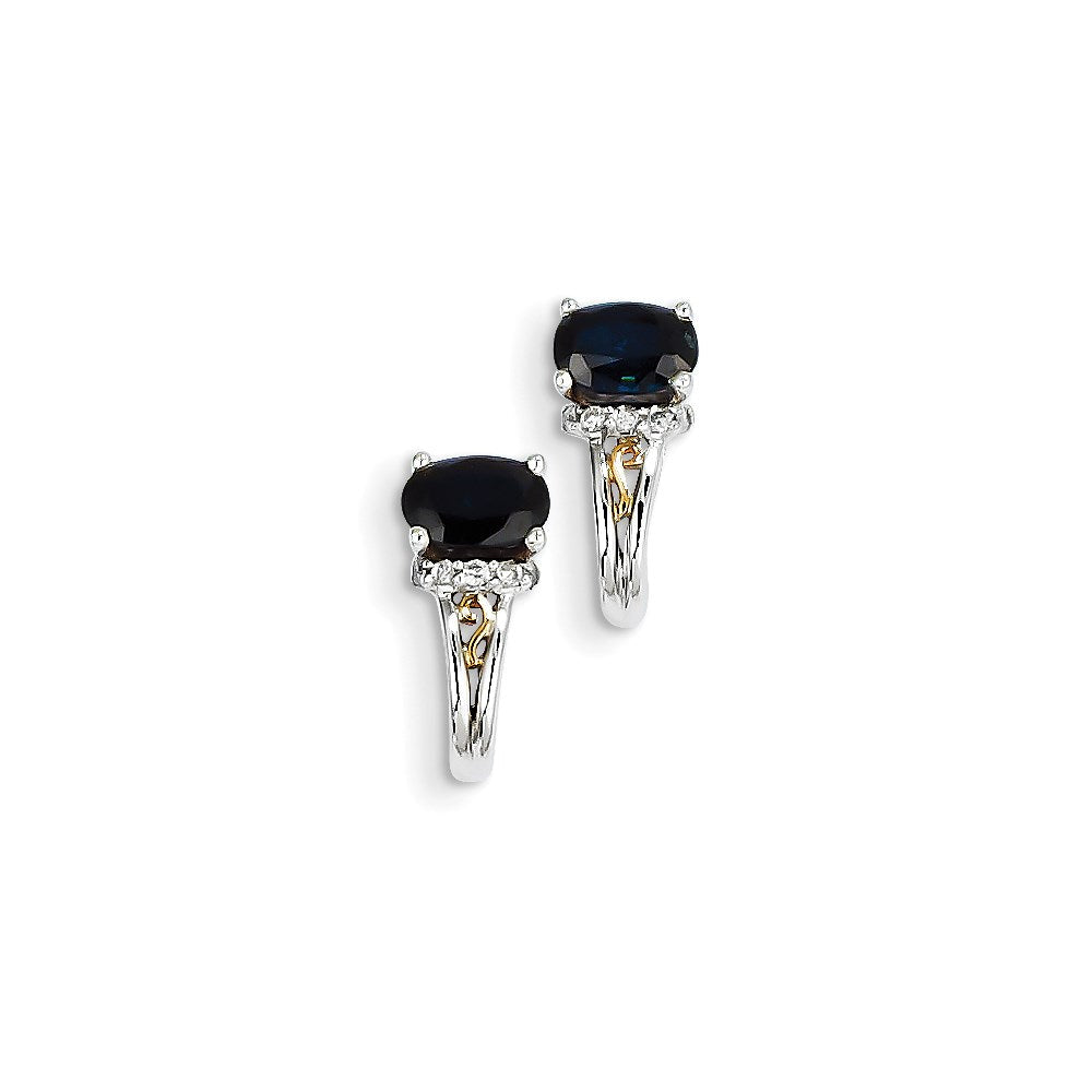 14K Weißgold & Gelb Rhodium Echt Diamant & Saphir J Haken Ohrringe