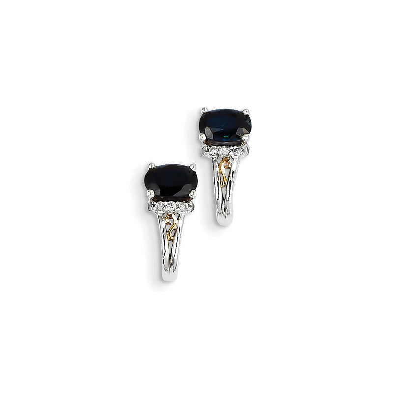14K Weißgold & Gelb Rhodium Echt Diamant & Saphir J Haken Ohrringe